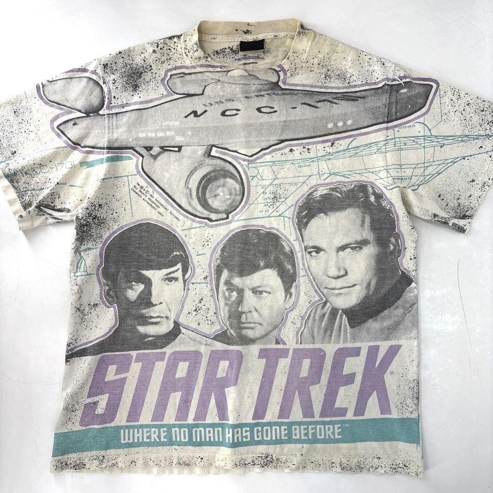Vintage Star Trek Shirt Mens XL AOP All‎ Over Print Spock Starfleet Ship Single